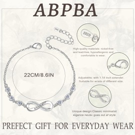 ABPBA Silver Bracelet for Women, 925 Silver Bracelet for Women, Shiny Cubic Zirconia Heart Bracelet, Sterling Silver Bracelet for Women