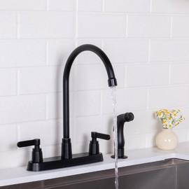VAPSINT Black Kitchen Faucet with Side Sprayer, Matte Black 2 Handle Faucet for Kitchen Sink with Pull Out Sprayer, Stainless Steel 8 inch High Arc Faucets 3 or 4 Hole for Rv Camper Laundry