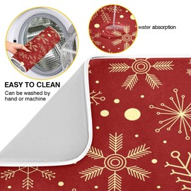 Christmas Snowflakes On Dark Red Dish Drying Mat for Kitchen, Absorbent Microfiber Drying Pad Dish Mat, 24" X 18"