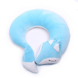 jidachuang Travel Pillows Airplanes Fox Animal U-Shaped Neck Pillow Plush Fur Warm Cartoon Comfortable Luggage Pillow for Airplanes Car Train (Blue)