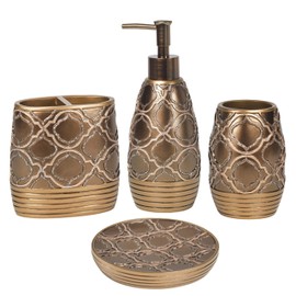 Zahari Home 4pc Spindle Stylish Bathroom Accessories Set Bathroom Soap Dispenser, Tumbler, Tooth Brush Holder and Soap Dish Modern Classic Luxury Contemporary Decor Unique Design Modern Bath Set