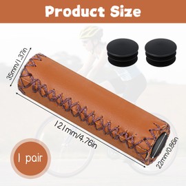 2 Pcs Bike Handlebar Grips PU Leather Beach Bike Grips Hand-Stitched Brown Artificial Leather Handlebar Cover for Beach Bikes Fits Most 7/8"/22.2mm Bicycle Grip