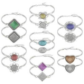 HOBBIESAY 7 Styles 14Pcs Bracelet Bezel Settings Blank Dome Bracelet Blank Adjustable Bracelets with Glass Cabochons Antique Silver Bezel Tray Blank Bangles Bracelets for Jewelry Making