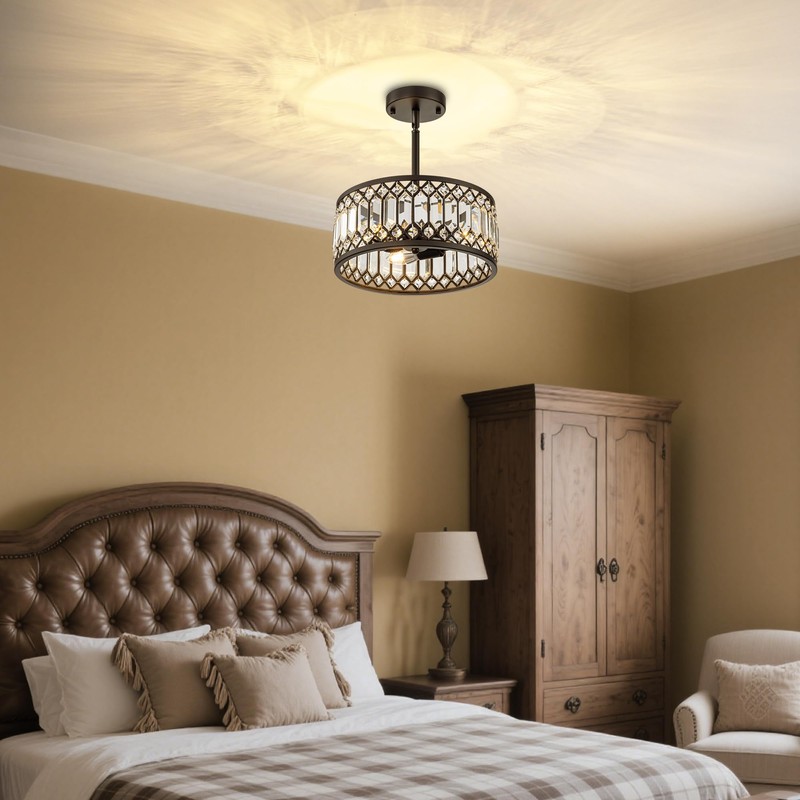 3-Light Crystal Ceiling Light, Black Semi Flush Mount Ceiling Lighting