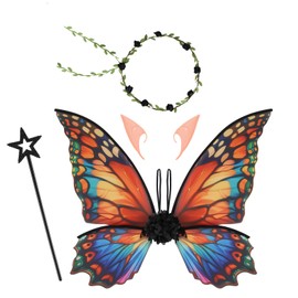 Noaya Fairy Wings and Wand - Fairy Wings with Flower Garlands, Elf Ears, and Magic Wands, Beautiful and Lightweight Butterfly Costume Kids and Adults for Role-Playing and Holiday Events