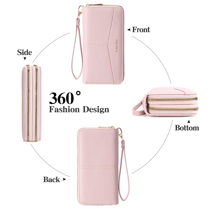 BVEOGMRO Wallet for Women Double Zip Around Clutch Wallets Vegan