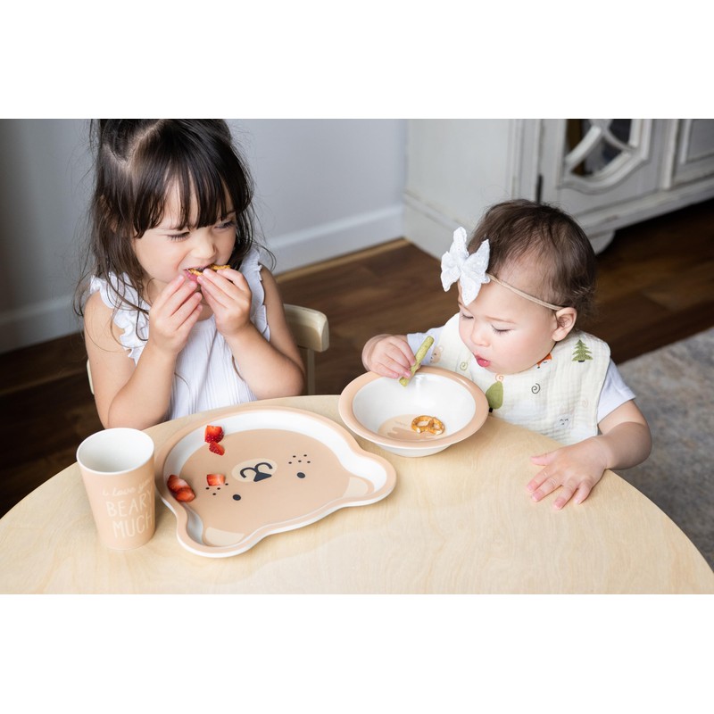 Pearhead Bear Baby Feeding Set - Includes Plate, Bowl, and
