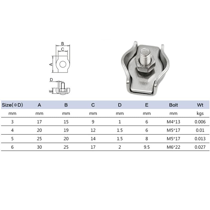 8Pcs M4 Single Bolt Cable Clamp Wire Rope Clips Stainless