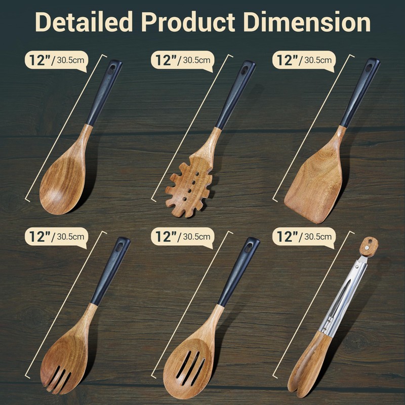 Edergoo Wood Cooking Utensils Set, 6 PCS Wooden Spoons for