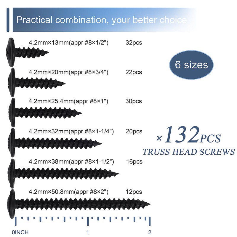 JEGONFRI #8 Modified Truss Head Black Wood Screws Assortment Kit,
