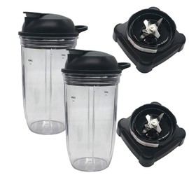 9 in 1Replacement parts update extractor blade and personal 24oz cup with to go lid for Ninja Professional 72oz Countertop Blender BL660W/BL660W/BL660/BL740/BL770/BL771/BL773CO/780 (24oz cup*2)