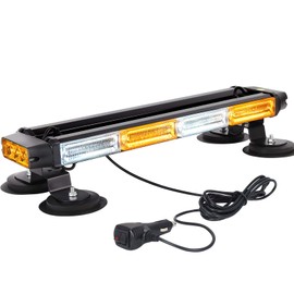 18.6" Emergency Strobe Lights Bar for Trucks - MIRUNNY Waterproof Double Side Safety Warning Traffic Advisor Beacon Flashing Light Bar with Magnetic Base for Snow Plow,Vehicles（White/Amber）
