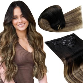 LaaVoo Clip In Hair Extensions Real Human Hair Extensions Clip In 7pcs 120g 20 Inch - Balayage Natural Black to Dark Brown & Caramel Blonde Remy Straight Clip-in Human Extensions Double Weft #1b/4/27