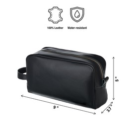 Awesometik Mens Travel Bag Toiletries Organizer Case for Grooming, Toiletry Bag for Men, Travel Essentials Shaving Dopp Kit, Geniune Leather Water Resistant Cosmetic Bag Pouch (Black)