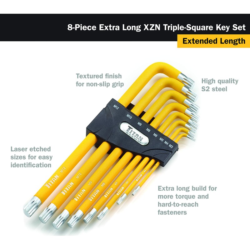 Titan 12733 Extra-Long Arm Triple Square Key Set - 8