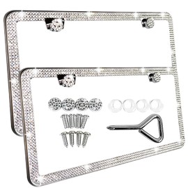 SunplusTrade SunplusTrade Bling License Plate Frame for Women 2 Pack Sparkly License Plate Frames Bedazzled Diamond Rhinestone Crystals (Silver)