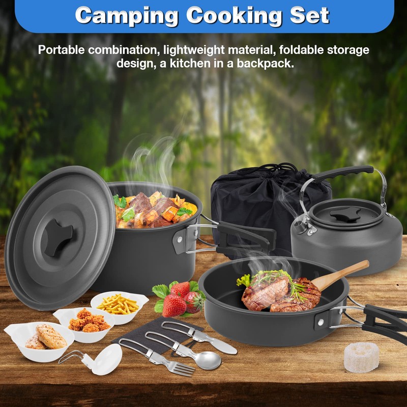 Camping Cookware Set, 14 Pieces, Aluminium Tableware, Camping Tableware, Outdoor