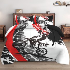 WeCozy Twin Size Comforter Set with Pillowcase, Motocross Motorcycle Mountain 2 Pcs Bedding for Kids and Adults, Dirt Bike Race Soft Comforter Set for Bedroom Bed Decor