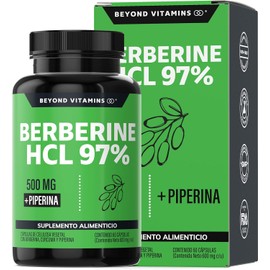 Berberina HCL 97% | 500mg de Berberina Clorhidrato, potenciado con Piperina al 97% y Cúrcuma | Berberine 60 cápsulas