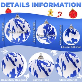 Gresorth 10 Pcs Blue and White Christmas Ball Hanging Ornament Handmade Chinoiserie Cloth Bauble Decoration Fabric Wrapped Sphere for Winter Banister