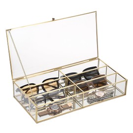 Hipiwe Sunglasses Organizer Case for Women Men, 6 Slot Clear Glass Eyeglasses Eyewear Display Case with lid, Clear Glass Mirrored Sunglasses Collection Holder Sunglass Glasses Storage Box