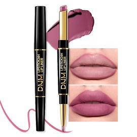 Kaely 2in1 Light Plum Rose Matte Lip Liner & Lipstick Combo Set Kit for Women, DNM Magic Neutral Lipstick 24 Hours Original Lipstick and Lips Liner Pencil Stain Makeup Long Lasting Waterproof 24