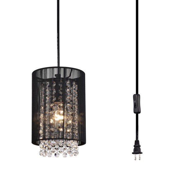 Plug in Pendant Lights Small Plug in Chandelier Mini Black Chandelier Lighting 1 Light Plug in Hanging Lamp Crystal Pendant Lighting with Long Plug in Cord