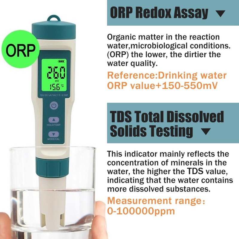 B-Qtech Digital Water Quality Tester 8 in 1, PH/TDS/EC/ORP/S.G/H2/SALT/TEMP Tester,