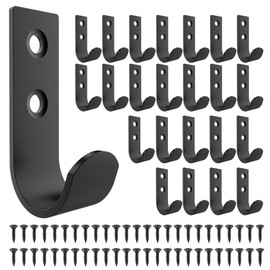 Sondeng Pack of 24 Black Coat Hooks with 50 Screws, Coat Hooks, Wall Hooks for Screws, Stainless Steel Vintage Hooks for Acoustic Panels, Wooden Wall, Bedroom, Living Room, Bathroom