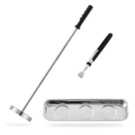 Rechabite 3PCS Magnetic Sweeper Telescoping Pick-up Tool, 35LB Screws Parts Finder, 3.5LB Magnet Stick, Rectangle Magnet Tray, For Pickup Nails, Metal Retrieving, Mechanic's Set