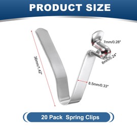 PATIKIL 8.5 x 7mm Kayak Paddle Snaps, 20 Pack Tent Pole Clips Steel V Shaped Single Pin Push Button Spring Clips Lock Tube Pole Clips for Camping Awning, Silver Tone, 36mm Long