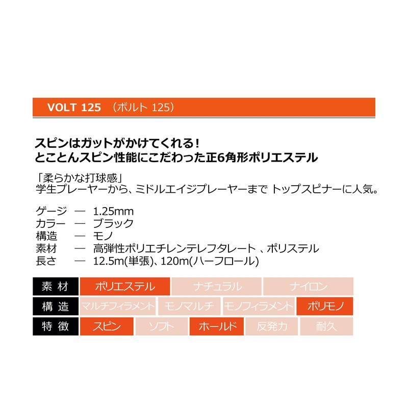 WINNING SHOT Bolt 125 (VOLT) Single String String Rigid Tennis