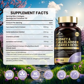 MEGNETA Kidney Cleanse Detox & Repair, Kidney & Gallbladder Health Support Supplement with Cherry, Nettle Leaf, Cranberry & Dandelion, Promotes Urinary Health, Bladder & Fluid Balance, 100 Softgels