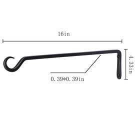 16 inch Plant Hanger, Sturdy Hanging Plant Bracket Outdoor, Hanging Plant Wall Hook Heavy Duty, for Hanging Bird Feeders, Planters, Lanterns, Wind Chimes, Indoor/Outdoor Use, Black, Set of 2
