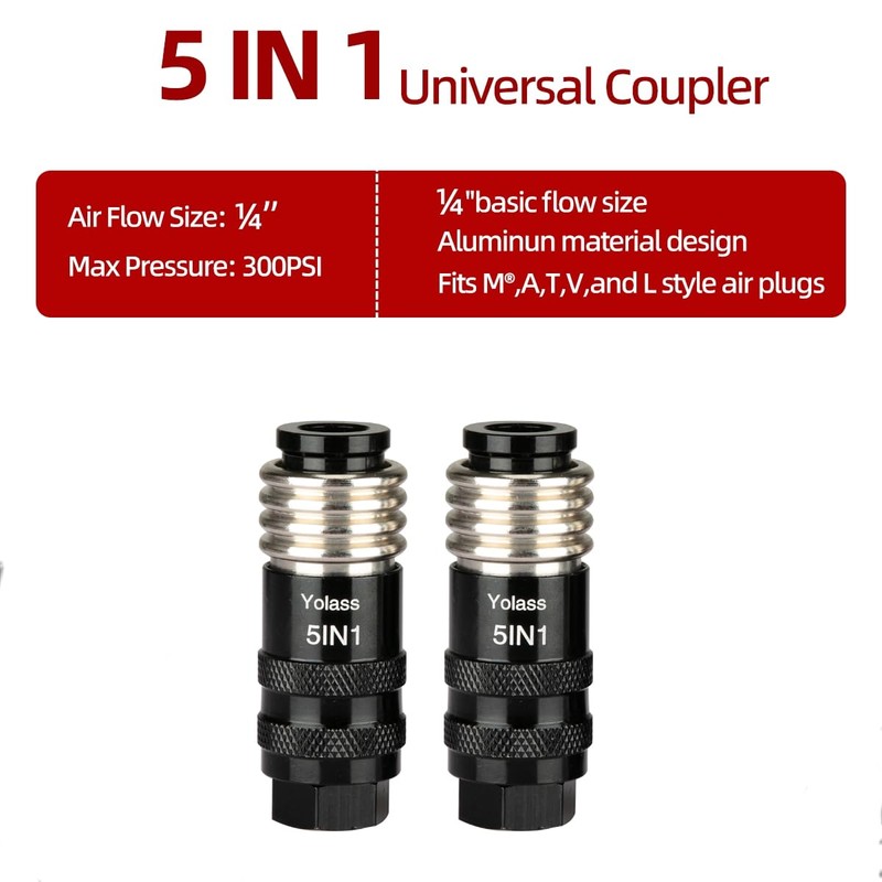 Yolass 5 In 1 Universal Quick Industrial Air Coupler, Air
