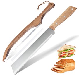 Luzarriba Bread Knife, Bow Bread Knife for Homemade Bread, Sourdough Bread Slicer for Homemade Bread, Sourdough Bread Cutter, Wooden Bread Knife with Cover - Premium Stainless Steel (2, Beech+Metal)