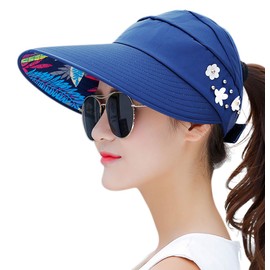 HINDAWI Sun Hats for Women Sun Hat Wide Brim UV Protection Summer Beach Foldable Visor Navy