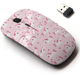 CJCBROES 2.4G Wireless Mouse with Cute Pattern Design for All Laptops and Desktops with Nano Receiver - Magic Unicorn Rainbow Horn Flying