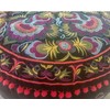 Black Round Pouf Ottoman Cover with Velvet Embroidery - Soft