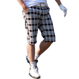 MC MensCasual Golf Pants, Men's, Half Pants, Shorts, Camouflage, Houndstooth Lid, Checkered Pattern, Stretch Shorts, Sports, Spring and Summer, 3-plaid tartan