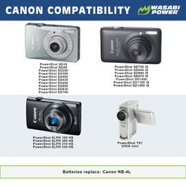 Wasabi Power Battery for Canon NB-4L and Canon PowerShot SD 400, 430, 450, 600, 630, 750, 780 is, SD940 is, 960 is, SD1000, SD1100 is, 1400 is, TX1, ELPH 100 HS, 300, 310, 330 HS, VIXIA Mini