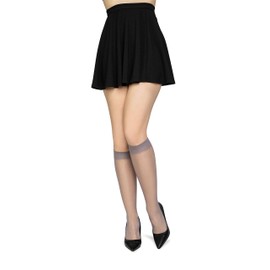 looksy set of 2 pairs Women’s Knee-high Socks Sheer 15 DEN Pressure-Free Comfortable & Smoothing Discreet One Size Natalie15, Metallo