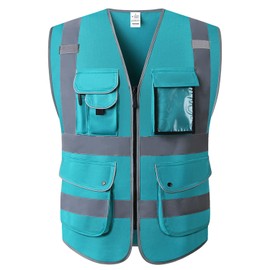 XIAKE 9 Pockets Class 2 High Visibility Reflective Safety Vest for Men Women Work Construction Vest, Lake Blue, 3X-Large