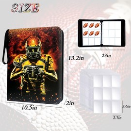 Football Card Binder 900 Pockets, Trading Card Binder Holder with 50 Removable Sleeves Fits 900 Sport Cards, Football Card Gifts Collector Album with Zipper Storage Display Case