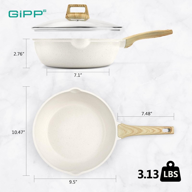 GiPP Nonstick Deep Frying Pan Skillet, 9.5" Saute Pan with