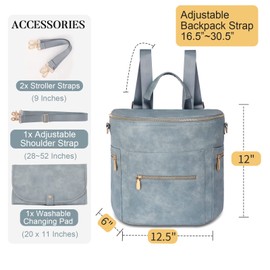 miss fong Diaper Bag Backpack Baby Diaper Bag, Large Leather Diaper Bag Backpack with Changing Pad, Stroller Straps, and 2 Insulated Pockets