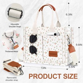 LHMTQVK Canvas Tote Bag for Women, Large Work Purses Bible Tote(Small Pink Flower)