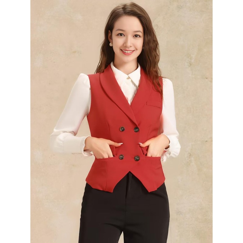 Allegra K Women's Sleeveless Suit Vest, Elegant, Double Breasted, red