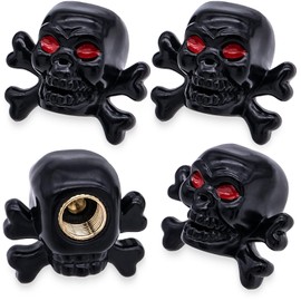MEAJOO 4PCS Skull Style Tire Valve Stem Caps, Dustproof Wheel Valve Covers Accessories, with Rubber O-Ring, Universal for Cars, SUVs, Bike, Bicycles,Trucks and Motorcycles (Black)