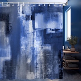 JAZEAOI Blue Abstract Oil Shower Curtain, Modern Art White Grey Painting Fabric Bathroom Decor Set, Waterproof Polyester Fabric Bath Curtain with Hooks 72x72 Inch